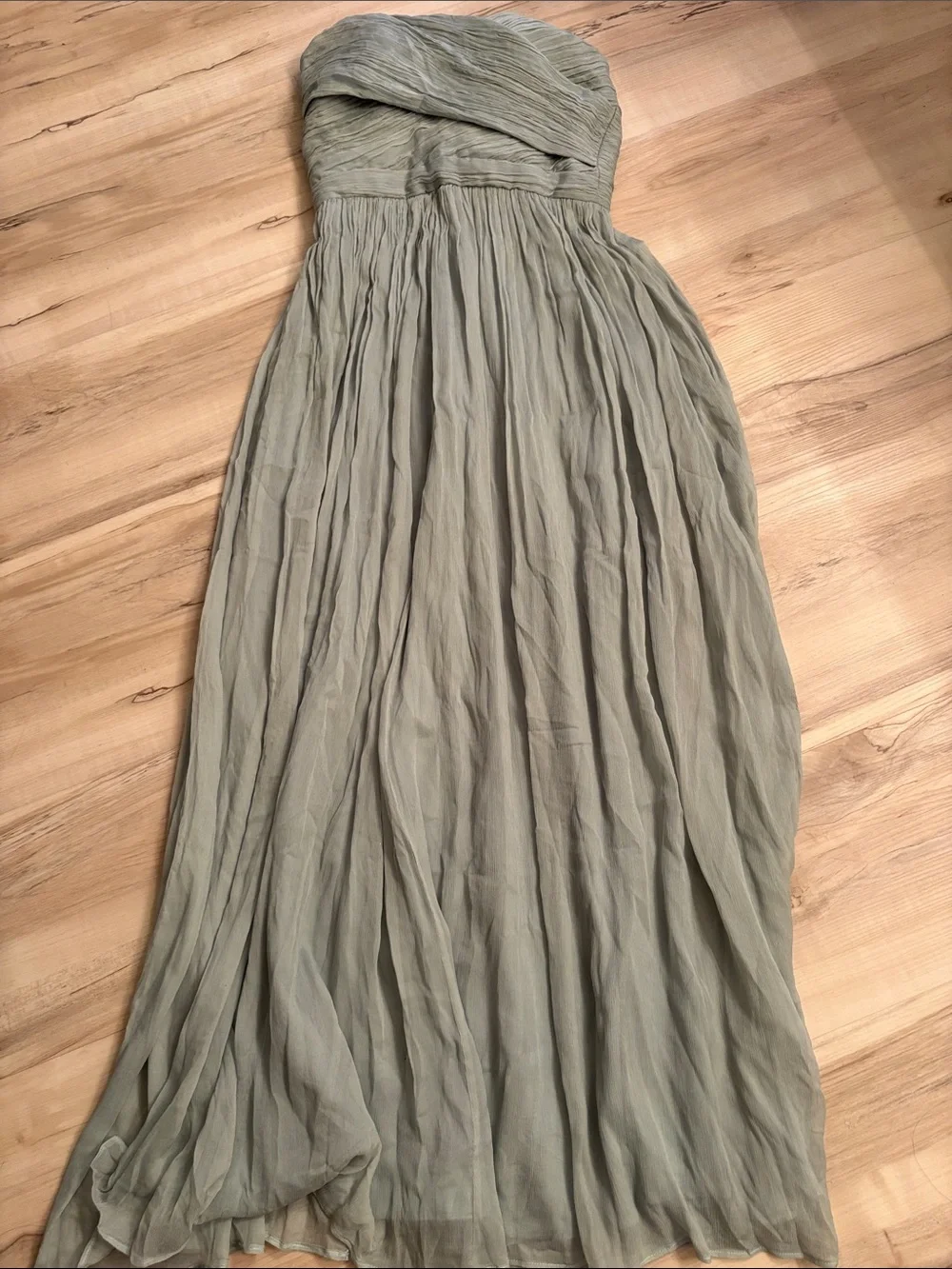 J.Crew Arabelle Silk Chiffon Strapless Gown Sage Green 4P wedding bridesmaid
